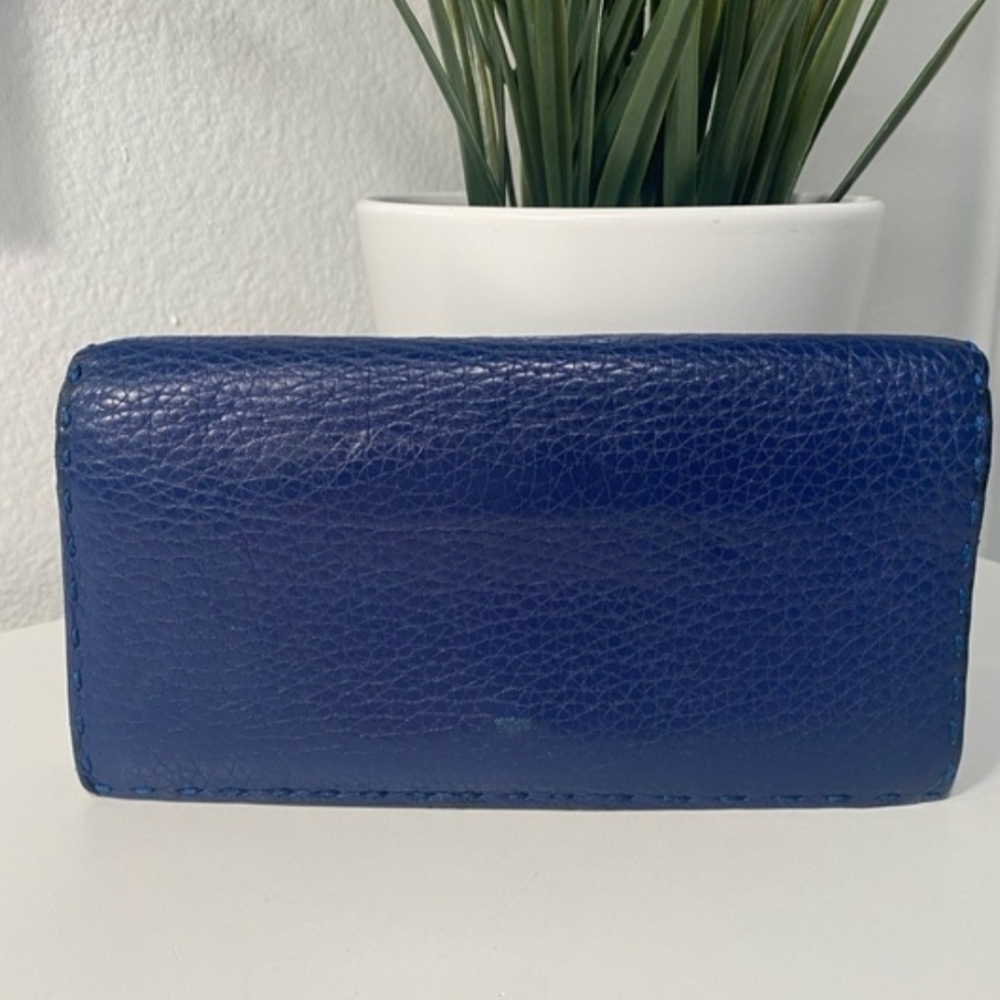 RARE FENDI Selleria 2 Tone Leather Bi Fold Long Wallet Blue / w Black interior - Picture 2 of 12